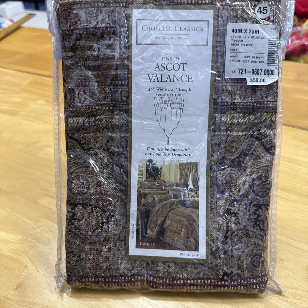 (1) Vintage CROSCILL Ascot Valance Brown Gold Paisley TANGIER 40"x25"‎ NEW
